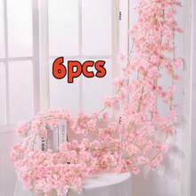 6 Buah Rangkaian Bunga Sakura Buatan Sepanjang 5,9 kaki, untuk Dekorasi Musim Semi di Rumah, Kamar, Pernikahan, dan Pesta - MultiWarna - View 10
