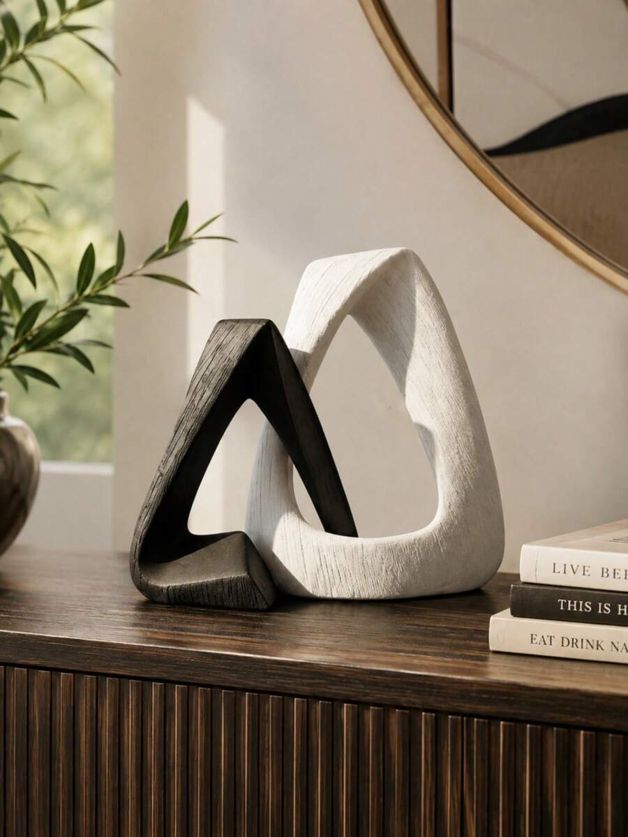 This Black And White Abstract Geometric Sculpture Set Is A Modern Minimalist Decorative Piece, A Textured Desktop Home Decor Suitable For Living Rooms, Entryways, Bookshelves, Bedrooms, And Offices. - one-size - View 1