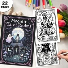 1pc Copy "Tarot Card Coloring Book Gothic Cute Witch Theme" 22 Pages Thick Paper, Size 8*8 Inches Suitable For Beginners Drawing Practice, Relieve Office Stress, Parent-Child Interaction, A Great Gift For Holiday Parties And Events To Give To Friends, Helps Relieve Stress. Suitable For Stationery And Learning Supplies, A Small Gift For Music Festivals And Wedding Season One Copy "Tarot Card Coloring Book" - Single Piece - View 1