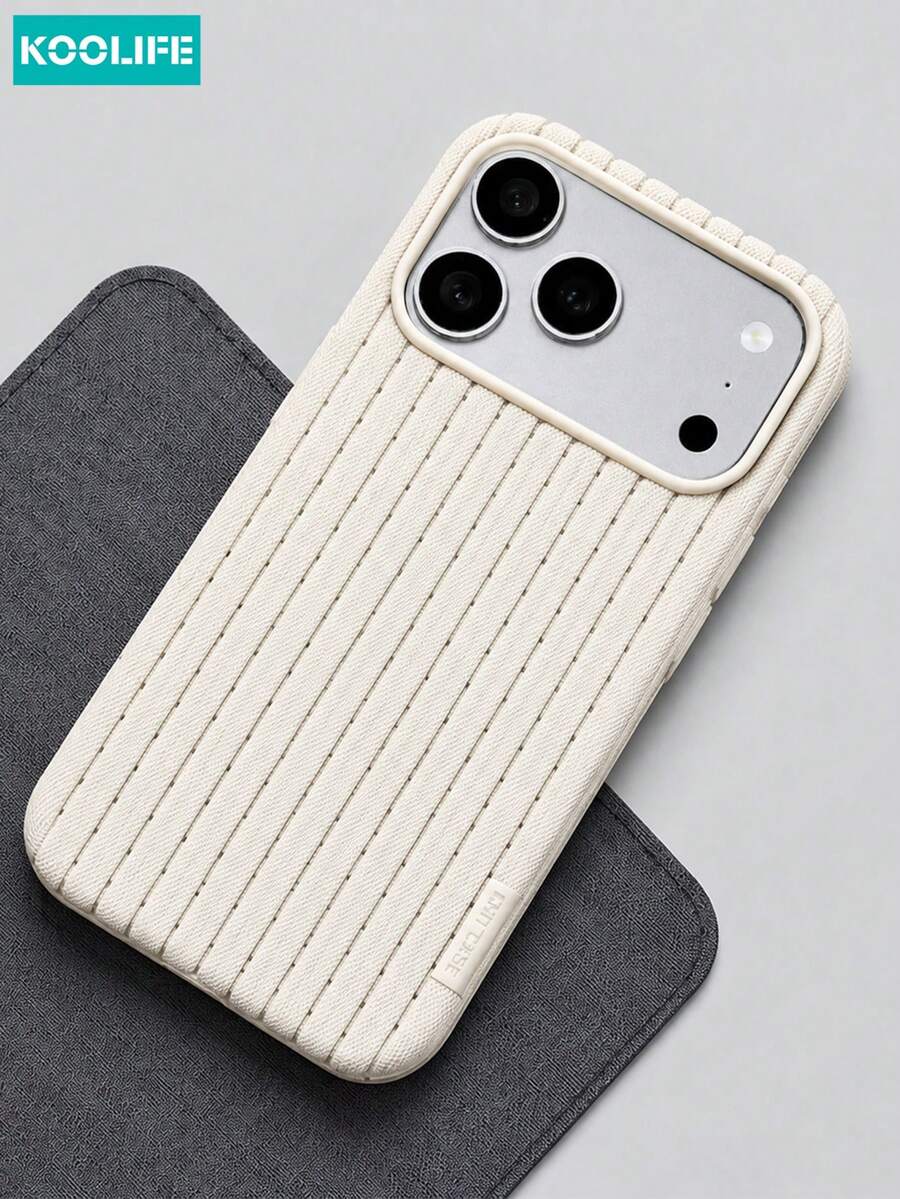 Koolife 1pc Beige Ribbed Texture Phone Case, Fashion Minimalist Ins Style Aesthetic Niche Clean Design, Anti-Slip Grip Shockproof Soft TPU Protective Cover, Compatible With IPhone 18 Pro Max/18 Pro/17/17 Pro/17 Pro Max/16 Pro/16 Pro Max - Off-white - View 1