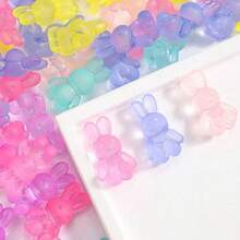 Manik-manik Akrilik Transparan Frost Bentuk Kelinci 20mm untuk Kerajinan Tangan - Manik Spacer Warna-warni dengan Lubang Horizontal, Bahan DIY Bentuk Kelinci, Bisa Digunakan untuk Membuat Gelang, Kalung, Gantungan Kunci (Kompatibel) - MultiWarna - View 2