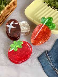 3pcs Casual PVC Creative Vegetable Hair Clips Cute Tomato Carrot Shark Claw Hair Accessories For Women - Multicolor - View 1