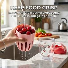 Overnight Oats Containers With Lids, Clear Plastic Storage Jars With Lids, Yogurt Meal Prep Containers, Salad Jars With Strainer, Double Layer Food Jars & Canisters, Portable Overnight Oats Jars With Handle, Cherry Bow Pattern, School Office - Multicolor - View 4