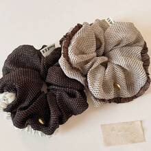 1pc Korean Style Elegant Coffee Color Polka Dot Scrunchie Hair Tie For Women High-End Autumn Winter Bun Ponytail Unique Beautiful Hair Rope - Multicolor - View 4