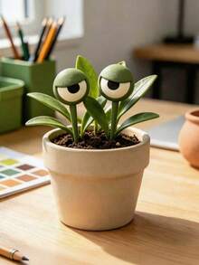 3D Printed Big Eye Plant Stake, Funny Eye Flower Pot Decoration Plug-In, Mini Garden Sculpture Ornament, Quirky Potted Plant Accessory, Desktop Home Office Decor, Gift For Plant Lovers - Multicolor - View 1