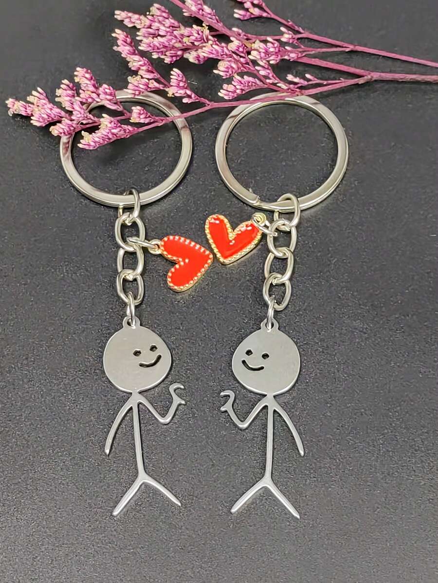 2pcs Stick Figure Love Couple Keychain/Best Gift For Valentine's Day, Christmas, Suitable For Keychains, Backpack Charms, Car Keychains Or Decorations - Multicolor - View 1