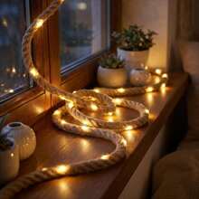 This Hemp Rope LED String Light Uses Warm White LED Beads, Providing Soft Light And Creating A Comfortable Atmosphere. It's Suitable For Halloween Decorations, Autumn Fireplace Decorations, Christmas Table Decorations, And Various Indoor Occasions. - Jute Rope String Lights - View 3