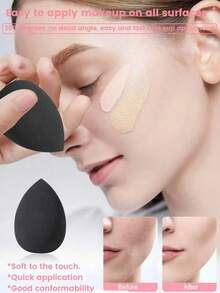1/3/6/8Pcs Black Teardrop Makeup Sponges, Latex‑Free Soft Cosmetic Puff, Expands In Water, For Liquid Cream Powder Foundation Daily Makeup Tools - Multicolor - View 4