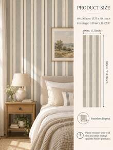 SUPSTICKER 1PC Vintage Stripe Half Wall Sticker Peel And Stick Removable DIY PVC Wall Decor For Living Room Bedroom Home Interior - 1PC - View 13