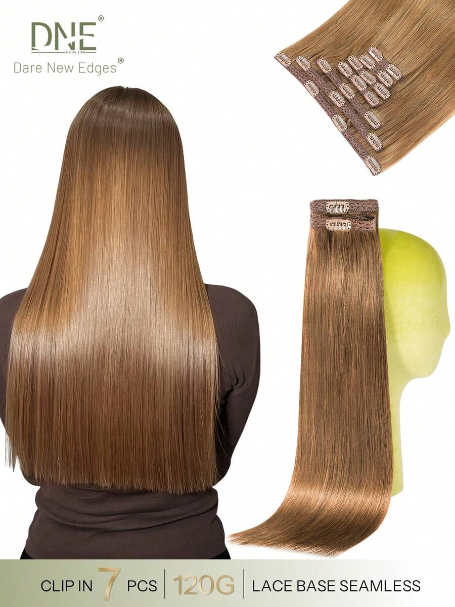 DNE HAIR 7Pcs Clip In Human Hair Extensions 120G 6# Light Brown Double Weft Invisible Clip Ins Remy Hair Extensions Seamless Soft Thick Ends Remy Hair Anti Shedding Reusable Hair Extensions For Thin Hair Salon Daily Wedding Party Styling For Women Girls - S6 - View 1