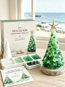 1 Set Coastal Mosaic Christmas Tree DIY Craft Kit With Starfish Topper, 5 Color Options, Nautical Room Decor, Ocean Inspired Tabletop Centerpiece For Beach House, Mantel And Living Room Shelf, Christmas Gifts And Holiday Craft Projects - DIY Christmas Tree Kit - View 12