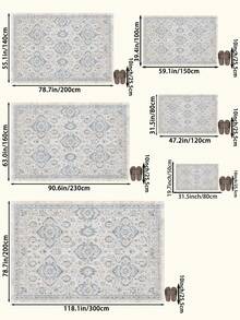 1pc Light Blue Bohemian Living Room Rug. Suitable For Kitchen, Dining Room, Bedroom, Room Holiday Decor, Indoor/Outdoor, Office, Lobby, Non-Slip Doormat, Bathroom Rug, Hallway, Study Gaming Area Rug. - Dusty Blue - View 4