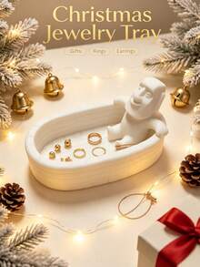 Creative Figurine Bathtub Shaped Storage Tray, Desktop Decor Storage Ornament, Ins Cream Style Jewelry Dish, Vanity Jewelry Storage Solution, Entryway Key & Miscellaneous Organizer Box, Fun Decorative Ornament, Christmas Decor Accessory, Holiday Gift Idea - White - View 8