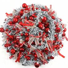 6FT/7FT Foldable Pop-Up Christmas Tree, Flocked Green Xmas Tree With Red Ornaments & Ribbon Bows, Quick Assembly Collapsible Holiday Tree With Stand For Living Room, Office, Store, Christmas Party & Winter Decor - Multicolor - View 8