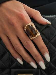 1pc Fashion Versatile Vintage Brushed Geometric Wide Band Tie Dye Maillard Open Ring, Suitable For Women's Daily And Holiday Wear - Brown - View 2