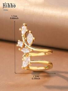 Hihho 1pc Exquisite Asymmetrical Horse Eye Zirconia Double C Ear Cuff, Layered Aesthetic Accessory For Women, Streamlined Leaf Rhinestone No-Piercing Ear Cartilage Clip, Elegant Ear Jewelry For Photo, Gift - Streamlined Leaves - View 6