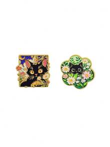 1 Pc Cartoon Flower & Cat Enamel Brooch, Cute Animal‑Shaped Badge, Pin For Backpacks & Clothes, Fashion Accessory, Gift For Friends - Multicolor - View 7