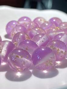 60顆 8/10/12mm 紫色樹脂亮面金箔透明珠子，適用於珠寶製作、鑰匙圈、手機鍊、項鍊、手鍊，初學者友善 - 閃紫色 - 查看 4