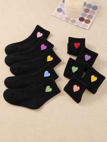 10 Pairs Kids Random Solid Color Heart Mid-Calf Socks, Colorful Heart Pattern, Ribbed Elastic Cuff, Soft And Breathable, Cute Sweet Casual Socks, Suitable For Toddler Girls Daily Wear - Multicolor - View 4