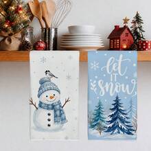 2PCS Kitchen Towels, Christmas Blue Snowman Snowy Scene Kitchen Towel Dish Cloth, Watercolor Style 40*60cm Rectangular Soft Microfiber Cleaning Kitchen Towel, Perfect For Kitchen, Dining Room And Bathroom Use, Christmas Kitchen Decor, Home Decoration, Neighbor Housewarming Gift, Dishcloth Dish Towel - Baby Blue - View 9