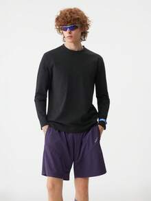 veidoorn Men's Solid Color Long-Sleeve Top With Letter Print,Simple Casual Sports T-Shirt, Daily Top - Black - View 2