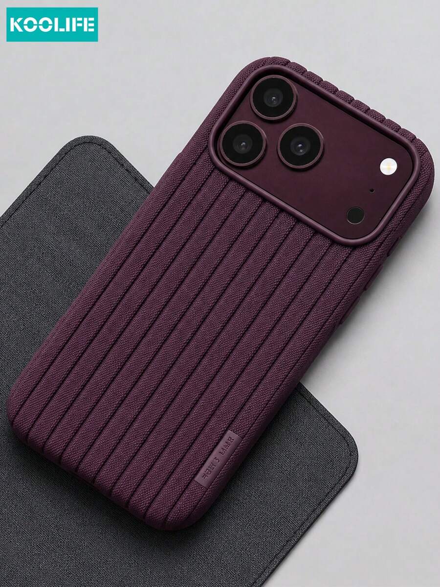 1pc Cherry Red Ribbed Texture Phone Case, Fashion Minimalist Ins Style Aesthetic Niche Elegant Design, Anti-Slip Grip Shockproof Soft TPU Protective Cover, Compatible With IPhone 18 Pro Max/18 Pro/17/17 Pro/17 Pro Max/16 Pro/16 Pro Max - Deep Cherry Purple - View 1