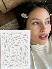 1Pc/1Set, Holographic Iridescent Stickers, Ocean Fish Motif With Shimmer Finish, For Laptop, Journaling Supplies, Sticker Book, Decorative Accessory For Water Cup, Camera, Phone Case, Headphones - WY Laser Fish - View 2
