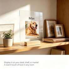 Customized Acrylic Photo Frame For Couples - Personalized Name And Photo Desktop Plaque With Wooden Base, Romantic Gift For Friends, Personalized Acrylic Photo Plaque With Wooden Stand, Customized Name And Photo Desktop Decor, Perfect Gift For Couples And Families - Multicolor - View 2