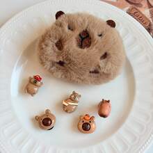 6pcs Cute Cartoon Plush Capybara Shoe Charms, Winter Animal Theme Breathable Hole Decor, Durable Plastic DIY Accessories, Suitable For Men And Women, Fun Gift For Birthday, Party, Casual Outing - Brown - View 6