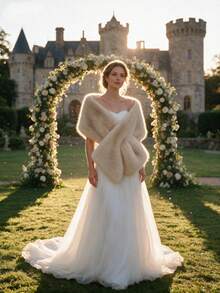 1PC Faux Fur Bridal Shawl Collar Autumn Winter Cape Banquet Wedding Dress Scarf - Camel - View 3