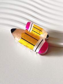 1pc Back To School Acrylic Pencil Hair Claw Clip, Fashion Commuter Hair Clip For Women, Compact Hair Claw For Updo - Multicolor - View 5