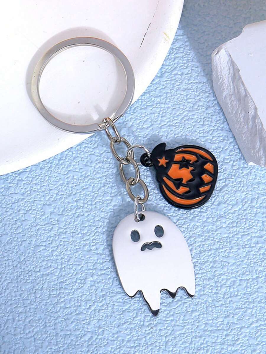 1pc Halloween Theme Ghost Pumpkin Metal Bag Keychain Pendant, Multifunctional Key Organizer, Unisex Personalized Portable Accessory, Halloween Christmas Party Gift - Multicolor - View 1