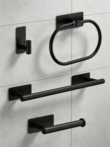 1pc Stainless Steel Bathroom Storage Hook, No-Drill Installation Towel Bar, Toilet Paper Holder, Multi-Purpose Clothes Hook - Black - View 16