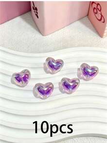 10pcs Acrylic UV Colorful Electroplated Heart Beads Dual Color DIY Beaded Pen Phone Chain Keychain Decorative Pendant - 10pcs Transparent Colored Hearts - View 6