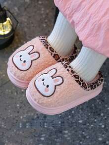 1 Pair Children's Slippers Autumn Winter Home Anti-Slip Rabbit Furry Shoes Boys Girls Warm Closed Toe Slippers - Pink - View 2