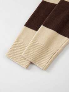Spring/Autumn Multi-Color Contrast Collar Long Sleeve Half-Button Cardigan Sweater - Light Apricot and Brown - View 9
