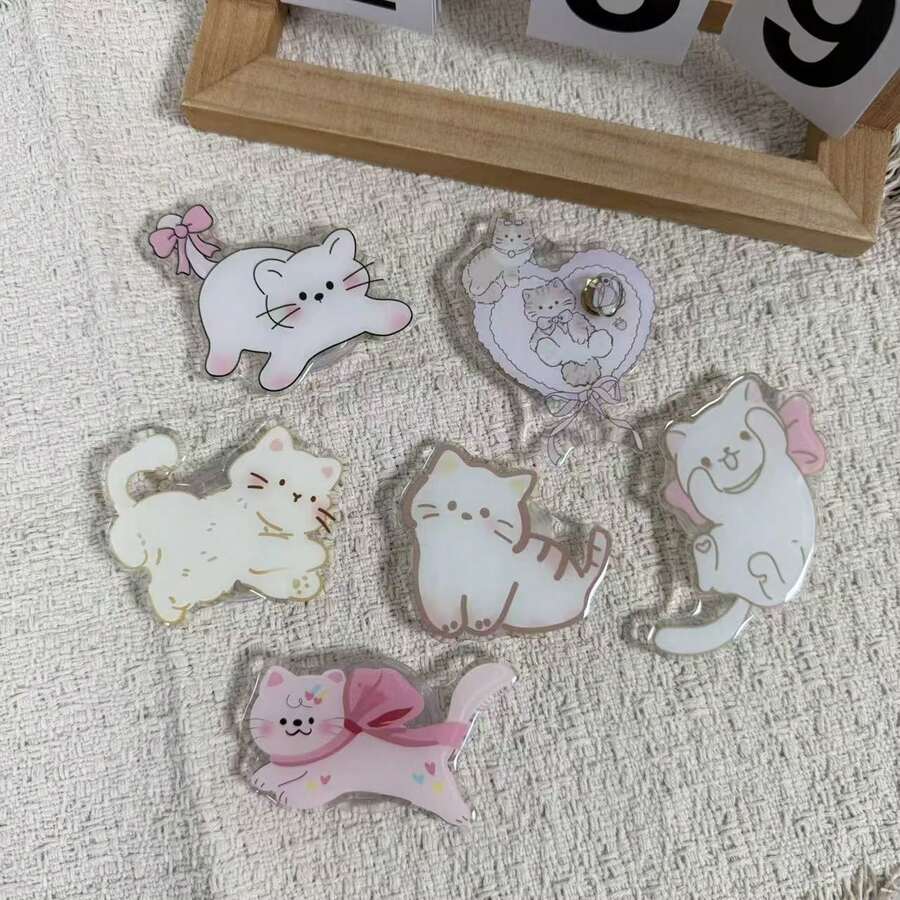 Cartoon Cat Phone Push-Pull Stand, Adhesive Phone Back Stand, Suitable For All Phones, Desktop Stand - Multicolor - View 1