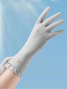 New UPF50+ Ice Silk Sun Protection Gloves For Women, Driving, Anti-UV, Outdoor Cycling, Non-Slip Touchscreen, Embroidered, Extended Length, Anti-Tanning Hand Protection Gloves - A - View 2