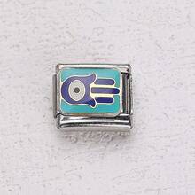 1PC Blue Enamel Italian Modular Charm, Star Moon Evil Eye Whale Pattern, Stainless Steel Link, DIY Bracelet Jewelry Making - Module 1 - View 16
