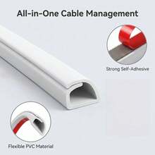 PVC Self-Adhesive Semi-Enclosed Cable Raceway, Wall Wire Concealer, Slim Cable Management Channel, Wire Concealment Organizer For Desk, TV, Home Office, Available In White, Black, Gray, 6.5ft Long - Multicolor - View 1