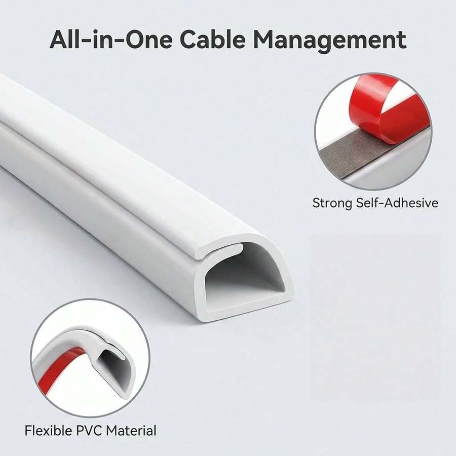 PVC Self-Adhesive Semi-Enclosed Cable Raceway, Wall Wire Concealer, Slim Cable Management Channel, Wire Concealment Organizer For Desk, TV, Home Office, Available In White, Black, Gray, 6.5ft Long - Multicolor - View 1