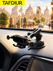TAFDIUR 1pc ABS Material Black Mirror/Textured Surface Suction Cup Multifunctional Adjustable Angle Gravity Phone Car Mount, Suction Cup Installation, Stable And Shake-Free, Easy To Install, Suitable For Most Car Models, Applicable For Driver Navigation/Music/Phone Calls And Other Scenarios - A86 - View 8