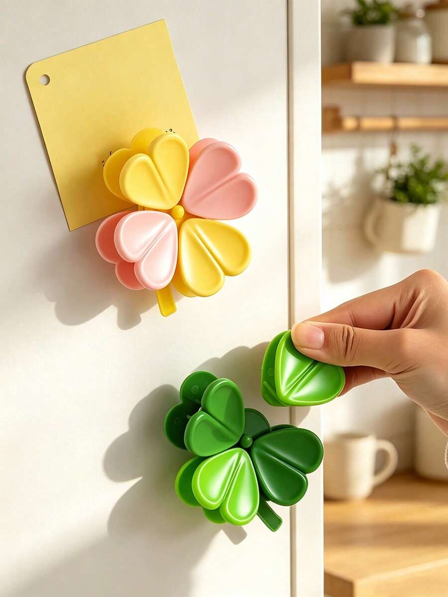 1pc Highly Attractive Clover Magnetic Seal Clip, Multi-Clip Integrated Design, Can Adhere To Refrigerator, Seal Snack Bags, Clip Notes And Receipts, Cute Multifunctional Storage Clip For Kitchen And Home - Multicolor - View 1