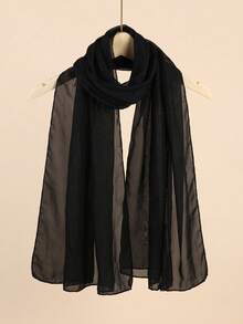 1pc Solid Color Chiffon Small Scarf - Black - View 2