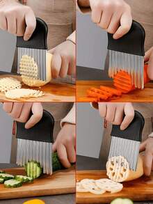 1pc Stainless Steel Wavy Potato Knife, Wave Shape Blade Kitchen Gadget Vegetable Cutter (Random Color & Style) - Black - View 2