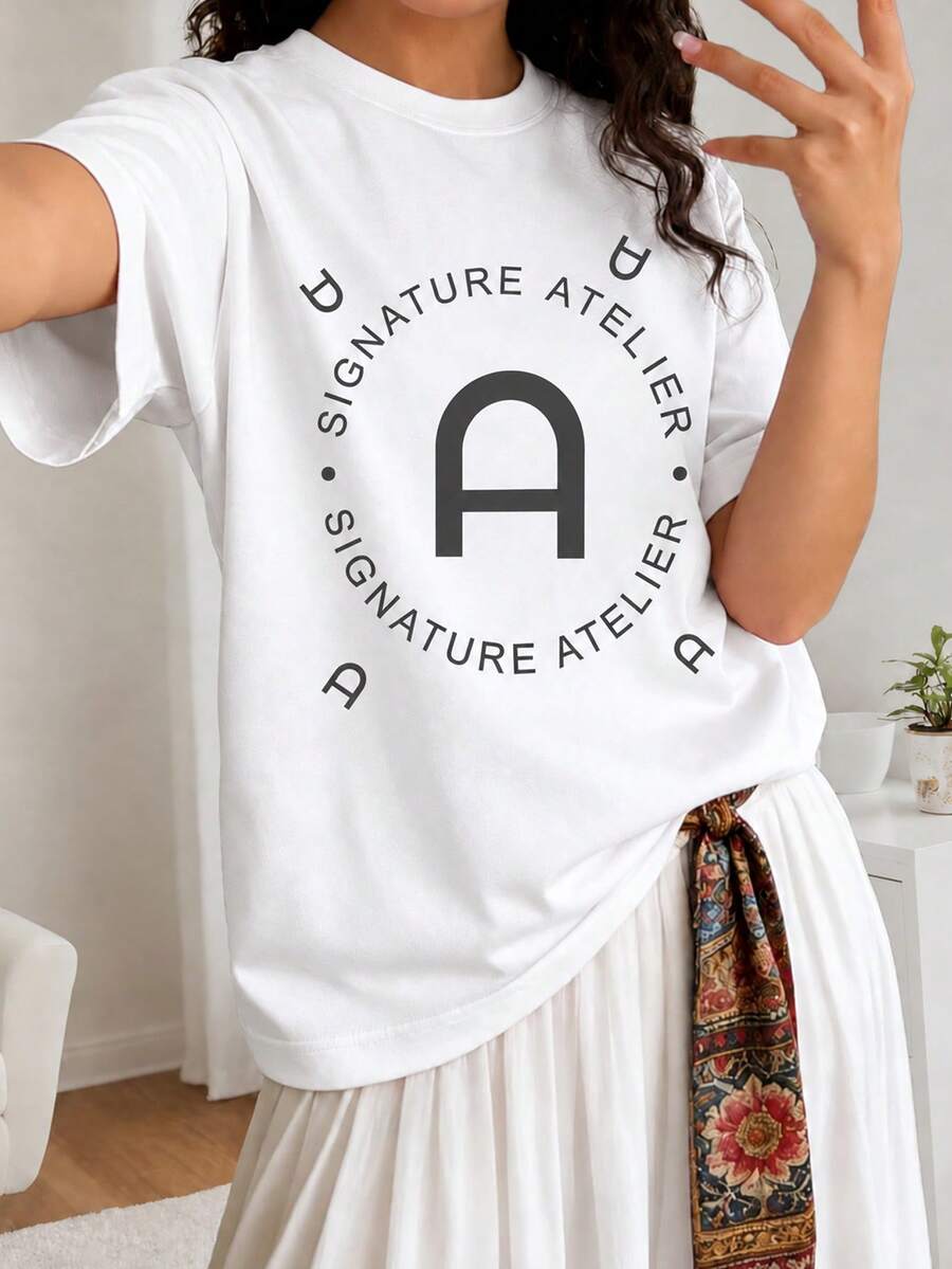 1pc Teenage Girls' Short Sleeve T-Shirt, Casual Summer Student Top With Slogan Graphic - White - View 1
