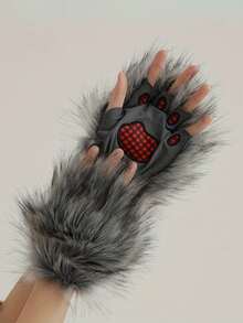 Midnight Gothic Wolf Faux Gloves, Luxury Plush Dress Gloves For Halloween Cosplay, Christmas Party And Evening Ball - Multicolor - View 1