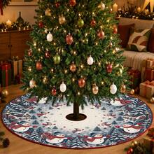 1pc Skiing Snowman Pattern Christmas Tree Skirt, Elegant Color Holiday Decor, 5 Sizes, Unisex Holiday Gift, Suitable For Home And Party Christmas Home Decoration - Snowman Skiing - View 5