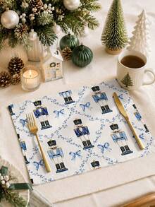 Christmas Table Runner Pillow Case Placemat Blue Nutcracker Soldier Bow Farmhouse American Country Style Christmas Decor Dining Table Arrangement Holiday Home Decoration Tablecloth - Multicolor - View 4