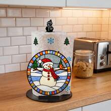 2D Christmas Snowman Red Scarf Red Cardinal Snow Scene Painted Glass Print Paper Towel Holder, Acrylic Material Vertical Roll Paper Storage Rack, Kitchen Dining Table Decor Ornament, Easy Installation, Suitable For Christmas - Multicolor - View 6